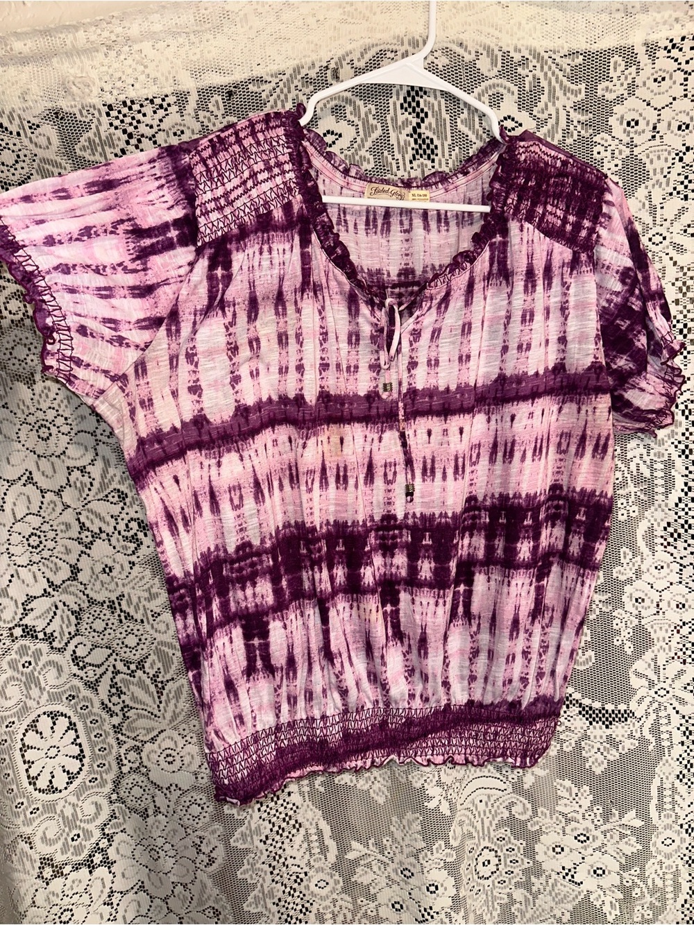 Faded Glory Purple Tie-Dye Short Sleeve Blouse